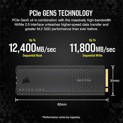 Corsair MP700 PRO 2TB - Rendimiento Potente con Enfriador de Aire Corsair MP700 PRO 2TB