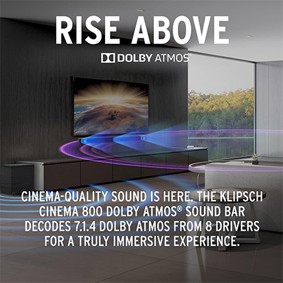Sonido Envolvente con Klipsch Barra de Sonido Cinema 800 Dolby Atmos Klipsch Barra de Sonido Cinema 800 Dolby Atmos