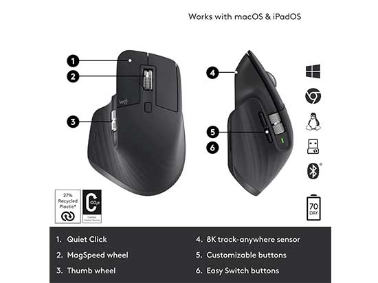 Logitech MX Master 3S - Ratón de Rendimiento Inalámbrico Logitech MX Master 3S